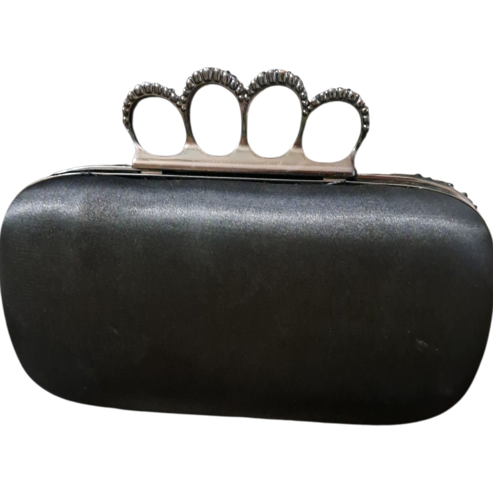 Express Black Satin & Rhinstone Kuckle Clutch - Picture 2 of 7